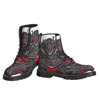 Robot Samurai Mask Print Leather Hippie Boots - 3