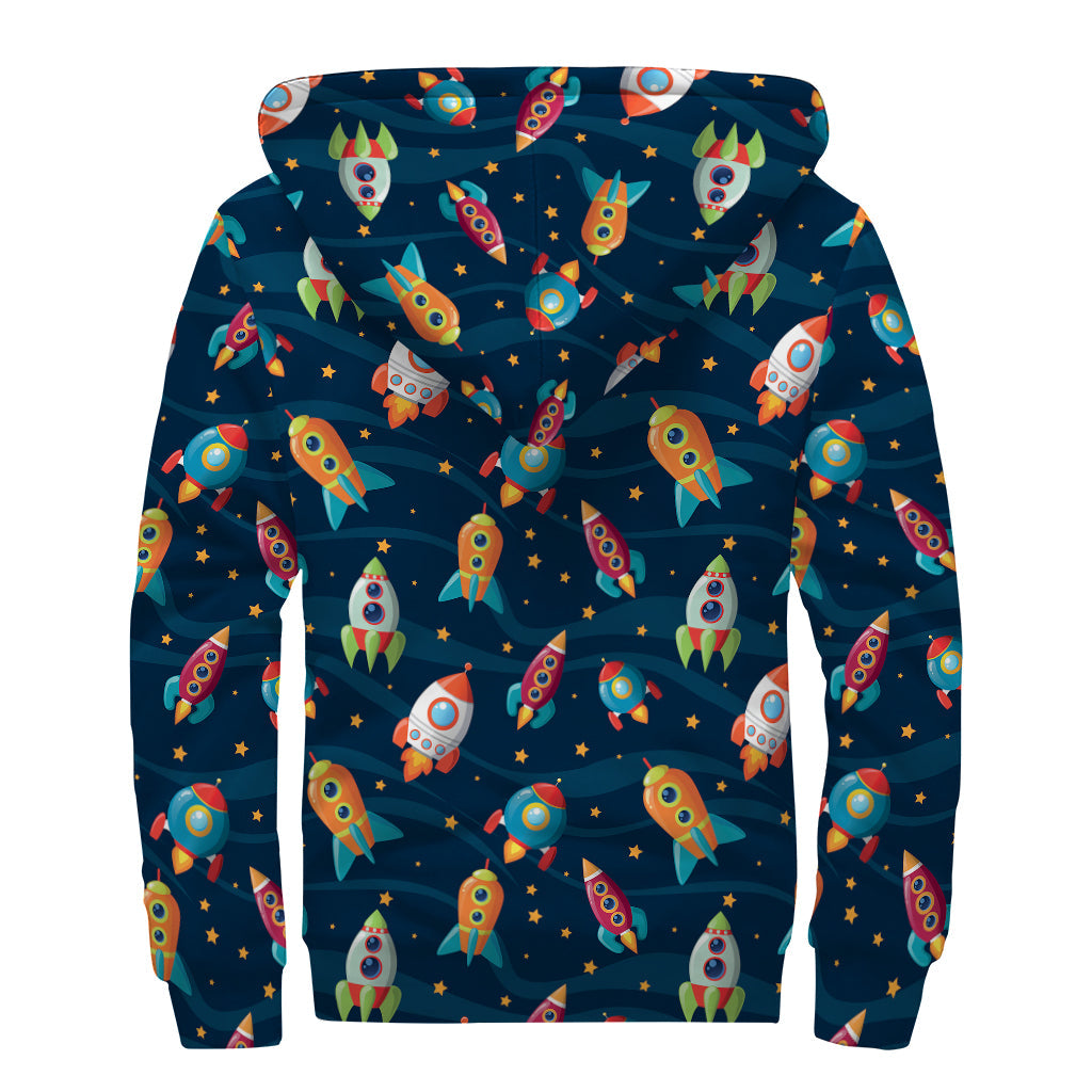 Rockets and Stars Hippie Style Sherpa Lined Zip Up Hoodie - 2