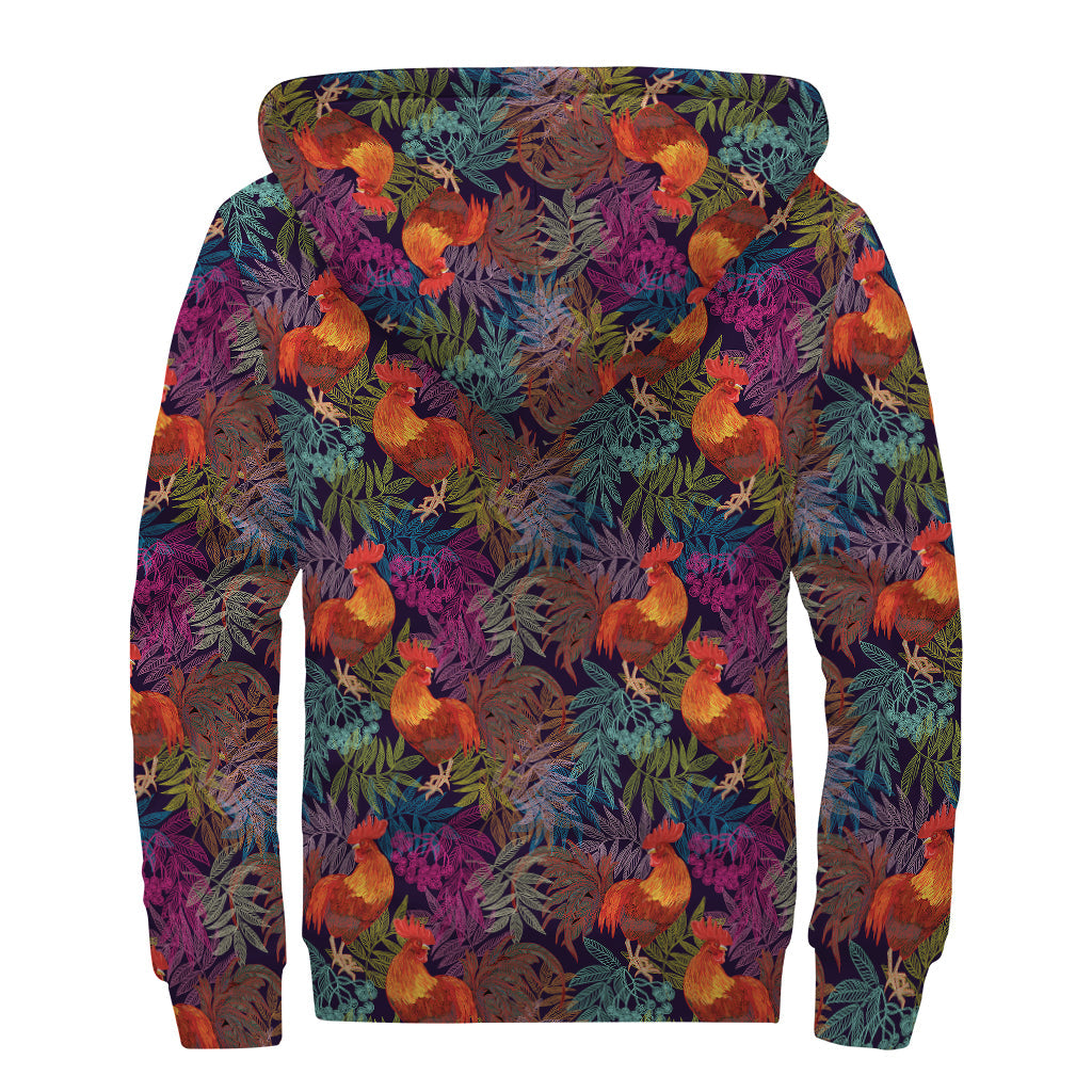 Rooster and Rowan Pattern Print Hippie Sherpa Lined Zip Up Hoodie - 2