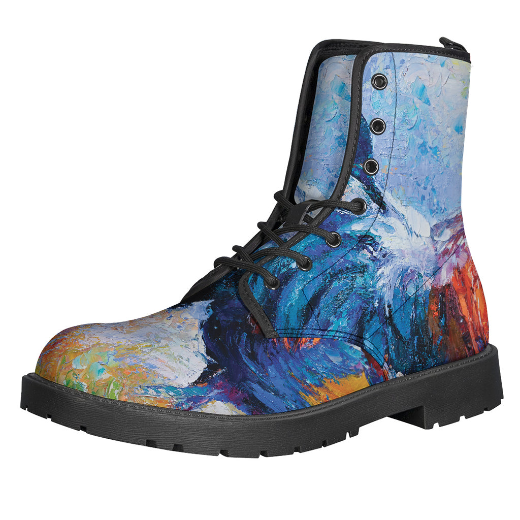 Groovy Rooster Painting Print Leather Lightweight Boots for Bohemian Souls - 1