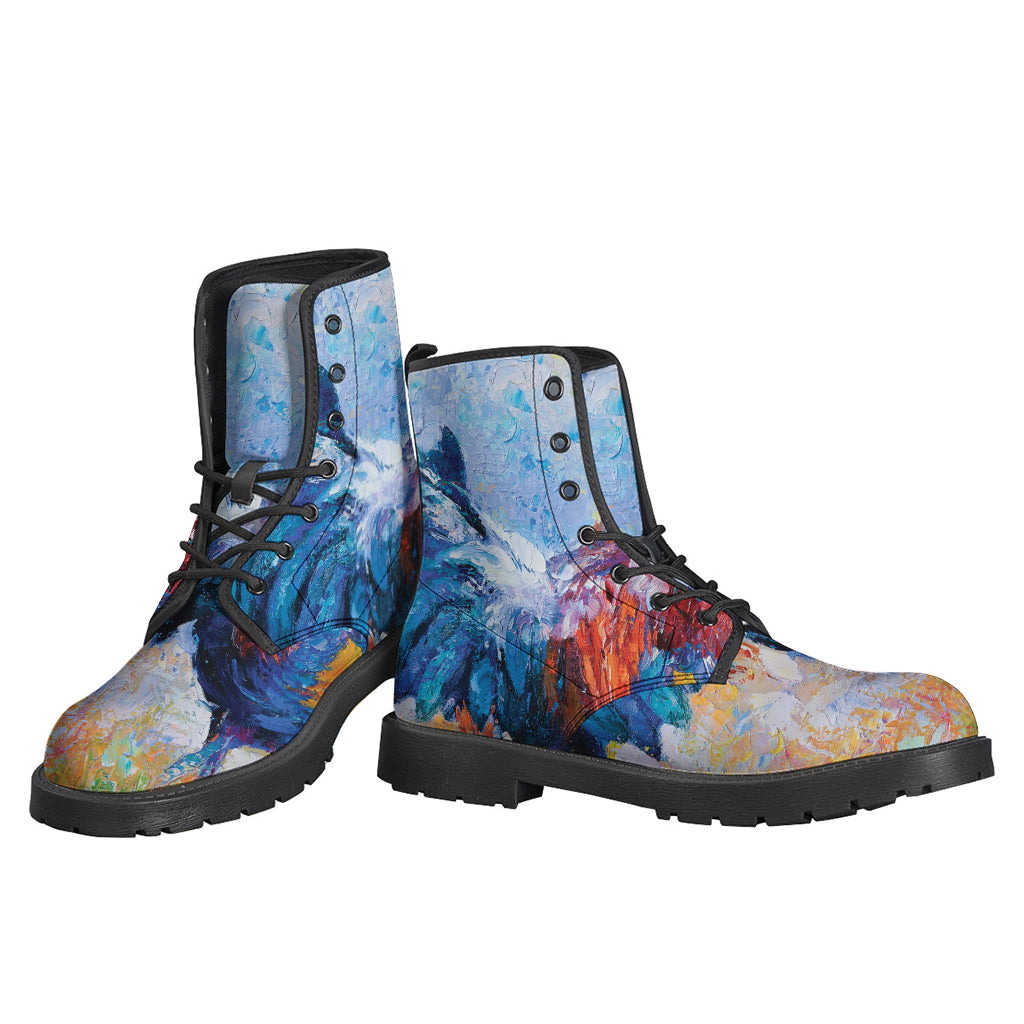 Groovy Rooster Painting Print Leather Lightweight Boots for Bohemian Souls - 3