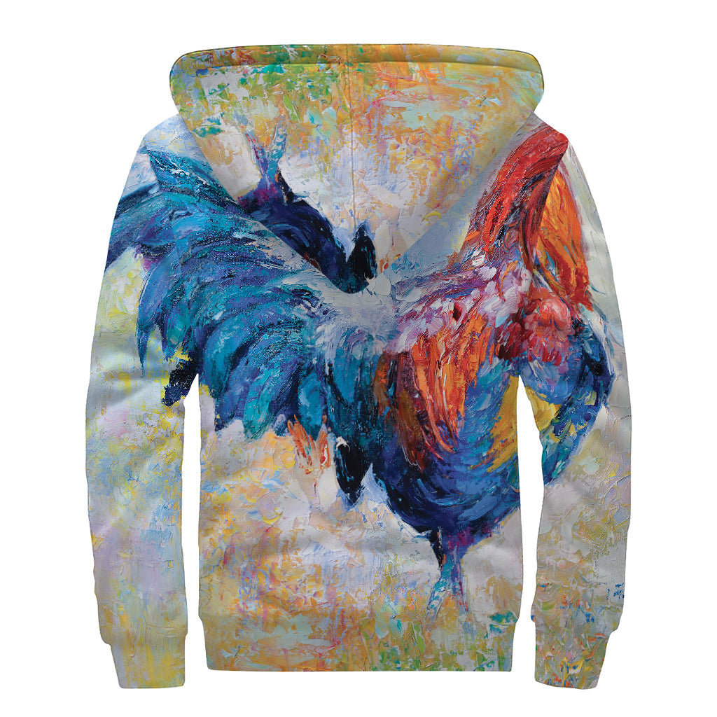 Groovy Rooster Painting Print Sherpa Lined Zip Up Hoodie for the Free-Spirited Hippie - 2