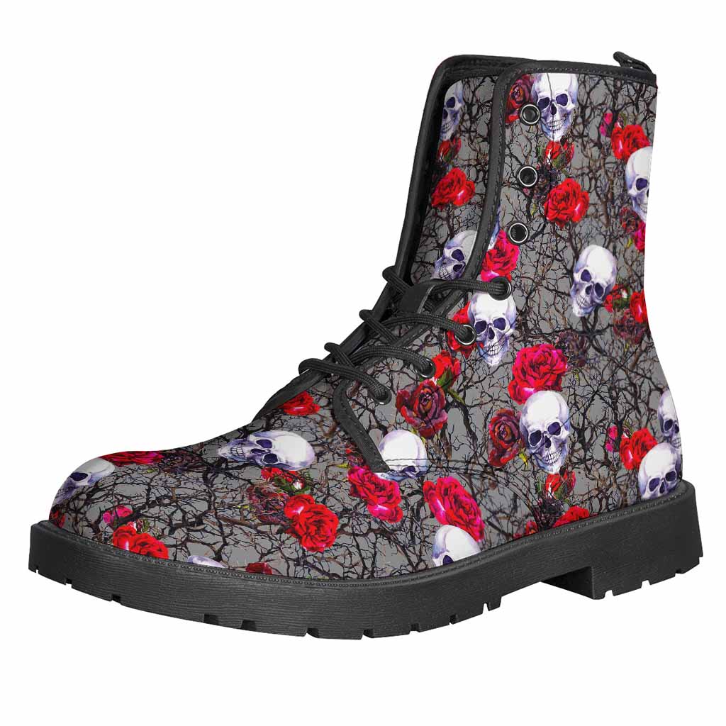 Rose Branch Skull Pattern Lightweight Boots for Boho Chic Hippies - 1