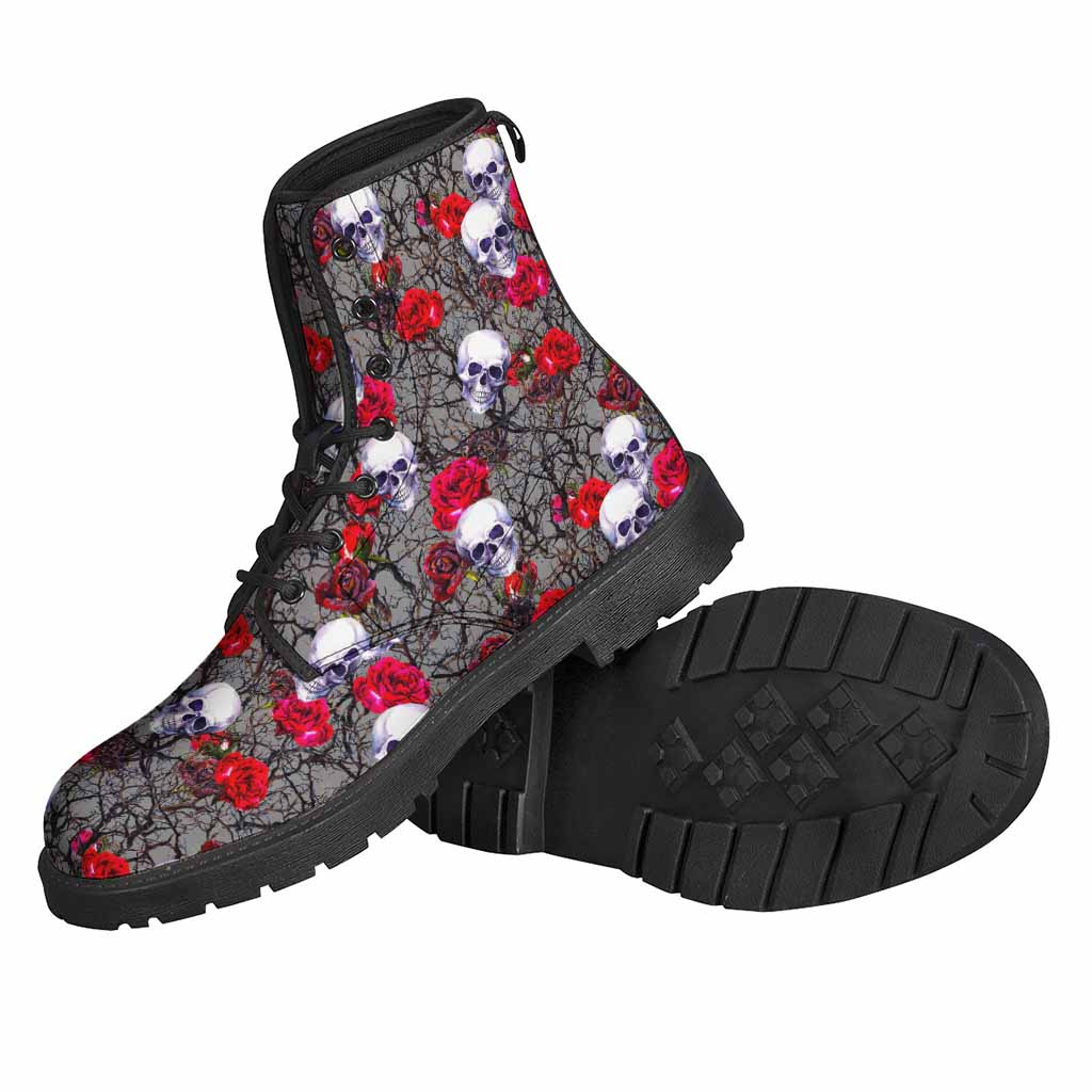 Rose Branch Skull Pattern Lightweight Boots for Boho Chic Hippies - 2