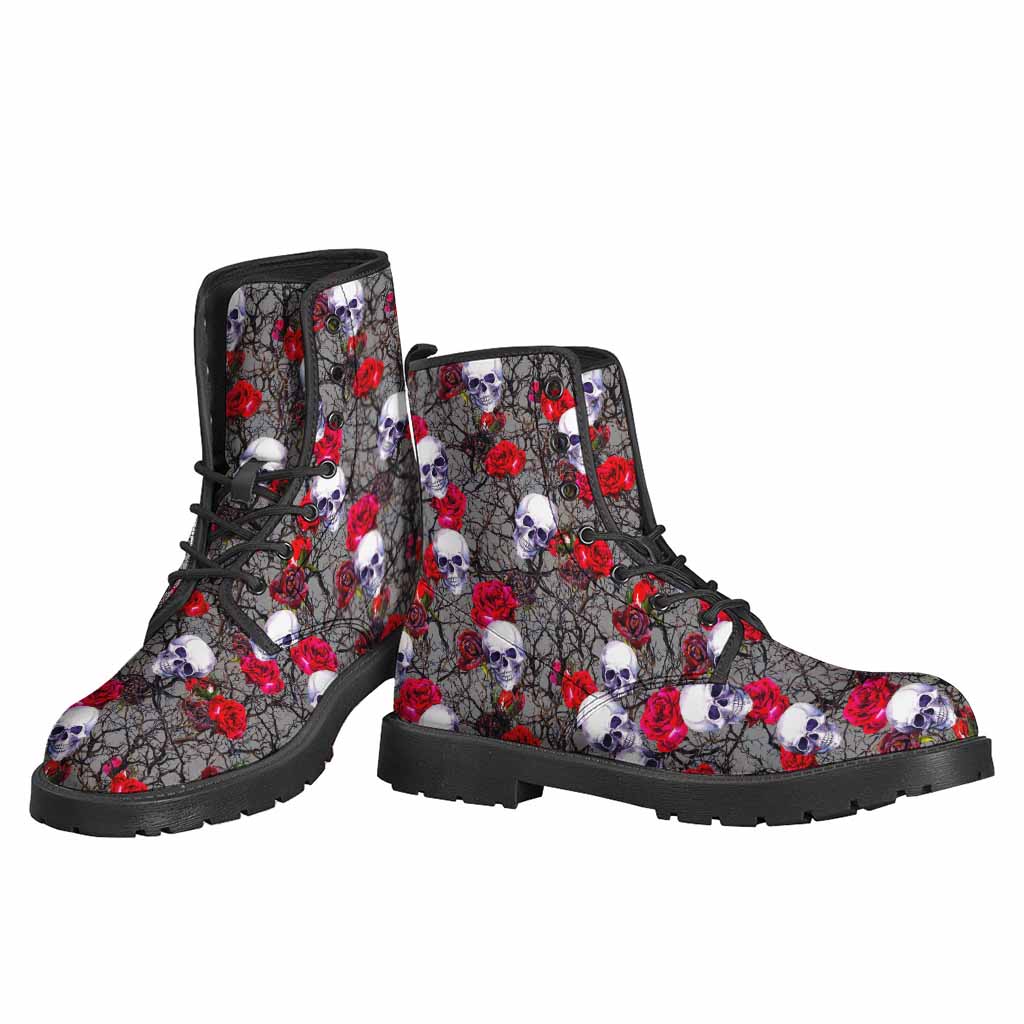 Rose Branch Skull Pattern Lightweight Boots for Boho Chic Hippies - 3