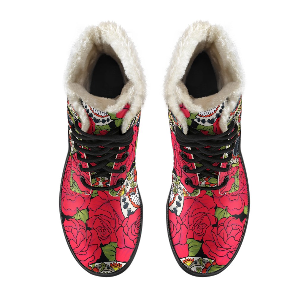 Rose Floral Sugar Skull Faux Fur Leather Boots for the Boho Babe - 4