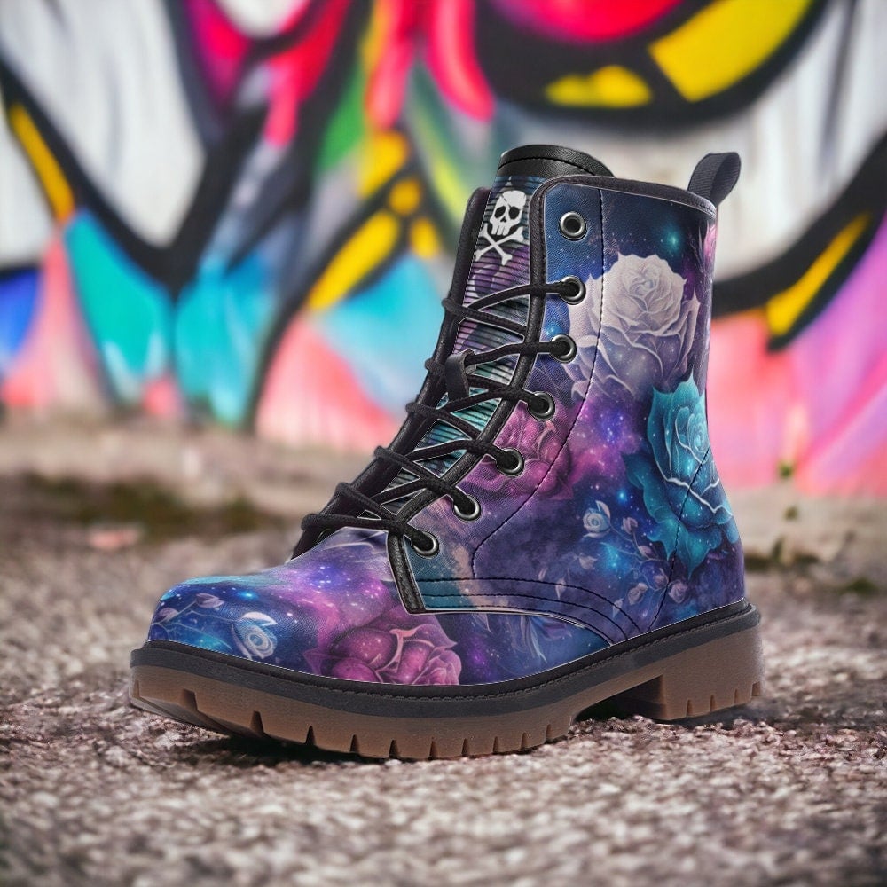 Emerald Blossoms - Rose Galaxy / Gothic, Punk, Unisex Combat Boots For Hippies