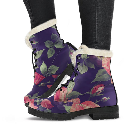 Groovy Floral Faux Fur Leather Boots for the Free-Spirited Hippie - 1