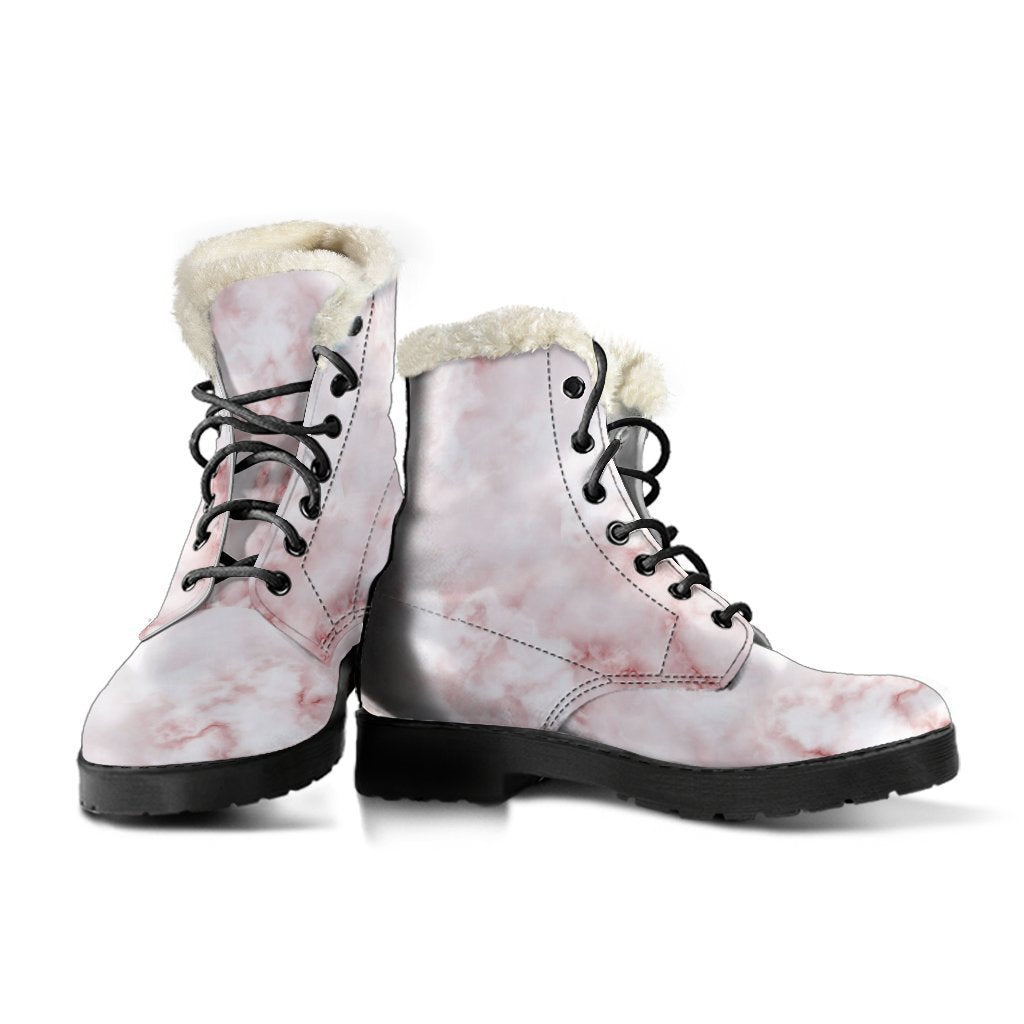 Rose Pink Marble Print Faux Fur Leather Boots for Groovy Hippies - 3