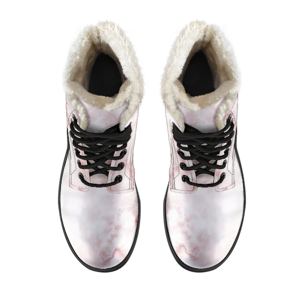 Rose Pink Marble Print Faux Fur Leather Boots for Groovy Hippies - 4