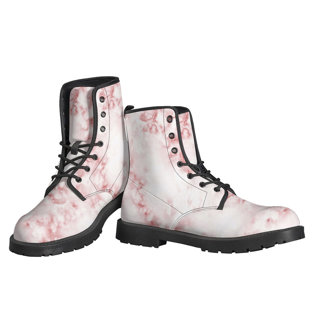 Groovy Rose Pink Marble Print Leather Boots for Free-Spirited Hippies - 3