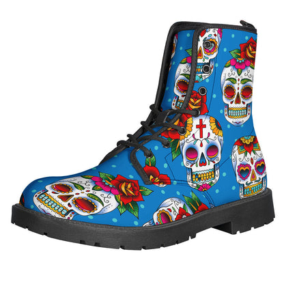 Rose Sugar Skull Lightweight Leather Boots: The Hippie's Choice - 1