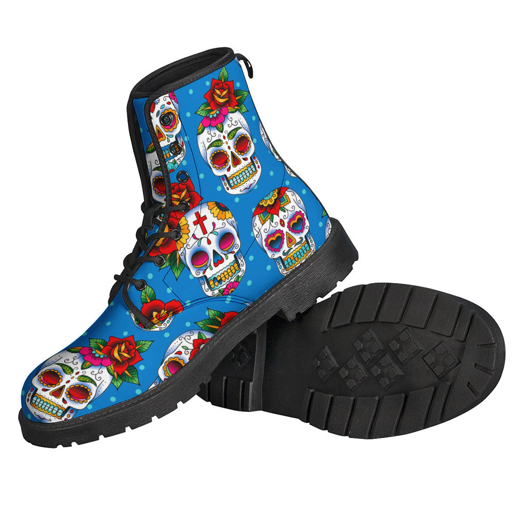 Rose Sugar Skull Lightweight Leather Boots: The Hippie's Choice - 2