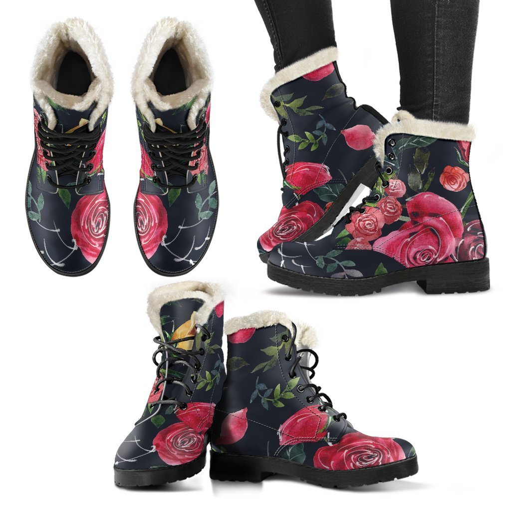 Roses Floral Faux Fur Leather Boots for Bohemian Babes - 2