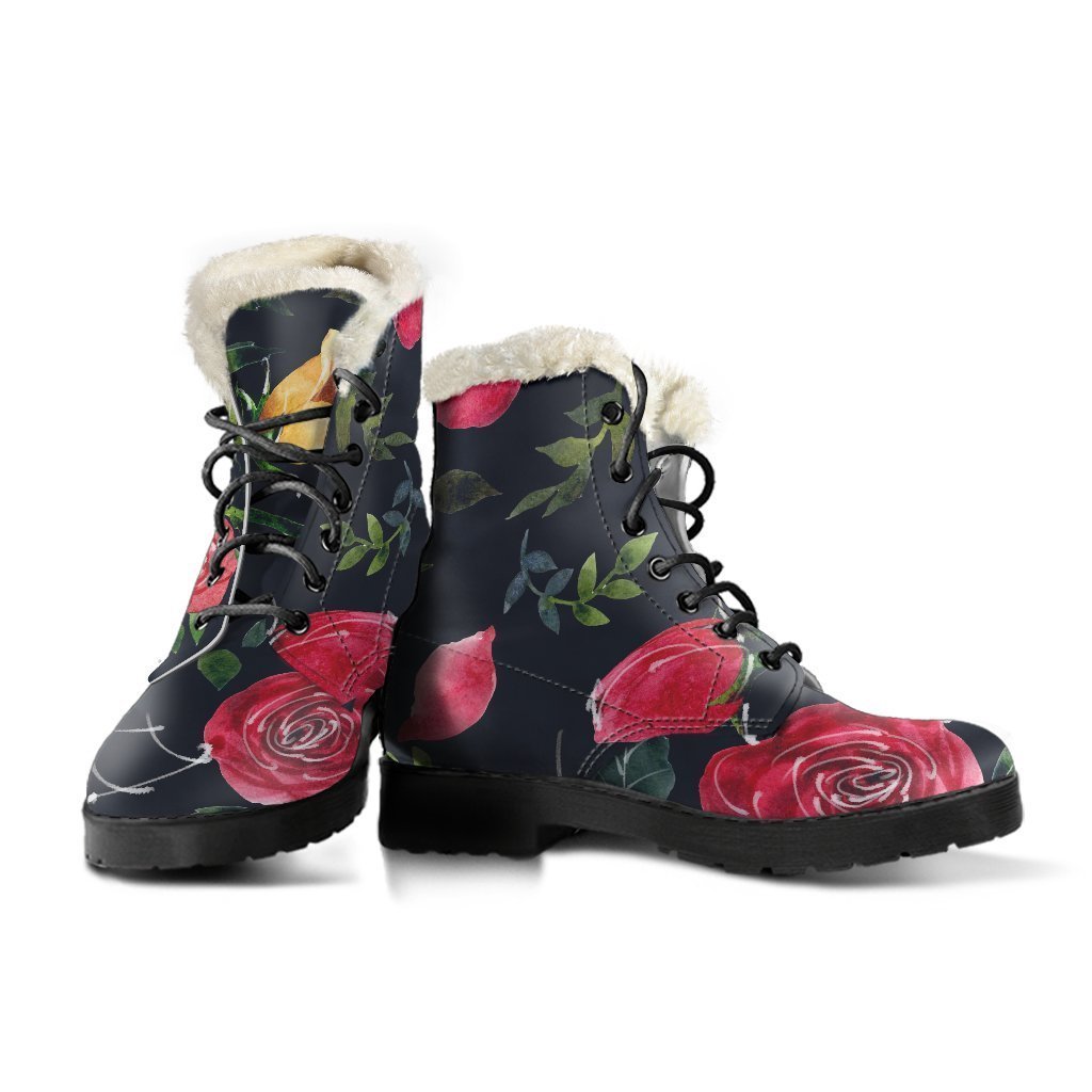 Roses Floral Faux Fur Leather Boots for Bohemian Babes - 3