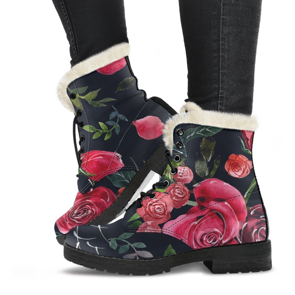 Roses Floral Faux Fur Leather Boots for Bohemian Babes - 1