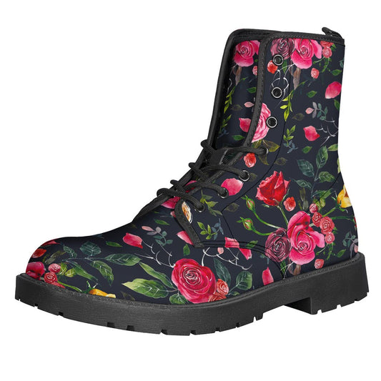 Roses in Bloom: Boho-Chic Leather Lightweight Boots for Hippies - 1