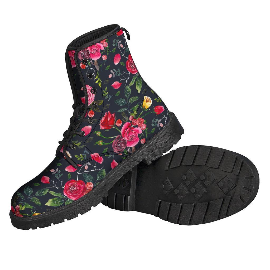 Roses in Bloom: Boho-Chic Leather Lightweight Boots for Hippies - 2