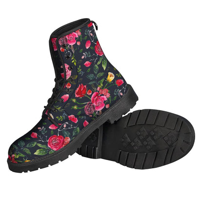 Roses in Bloom: Boho-Chic Leather Lightweight Boots for Hippies - 2