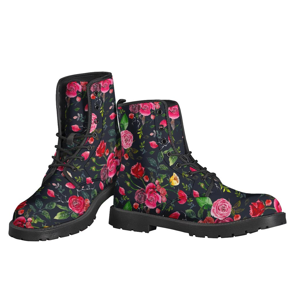 Roses in Bloom: Boho-Chic Leather Lightweight Boots for Hippies - 3