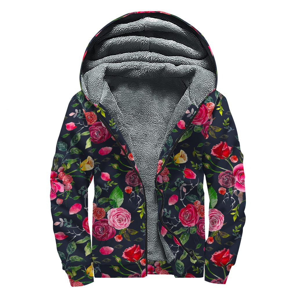 Roses and Floral Dream Sherpa Lined Zip Up Hoodie for Groovy Hippies - 1