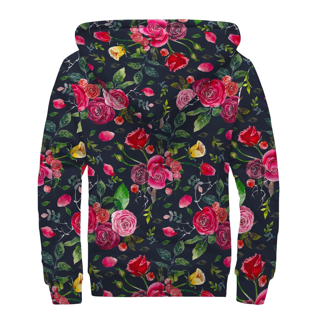 Roses and Floral Dream Sherpa Lined Zip Up Hoodie for Groovy Hippies - 2