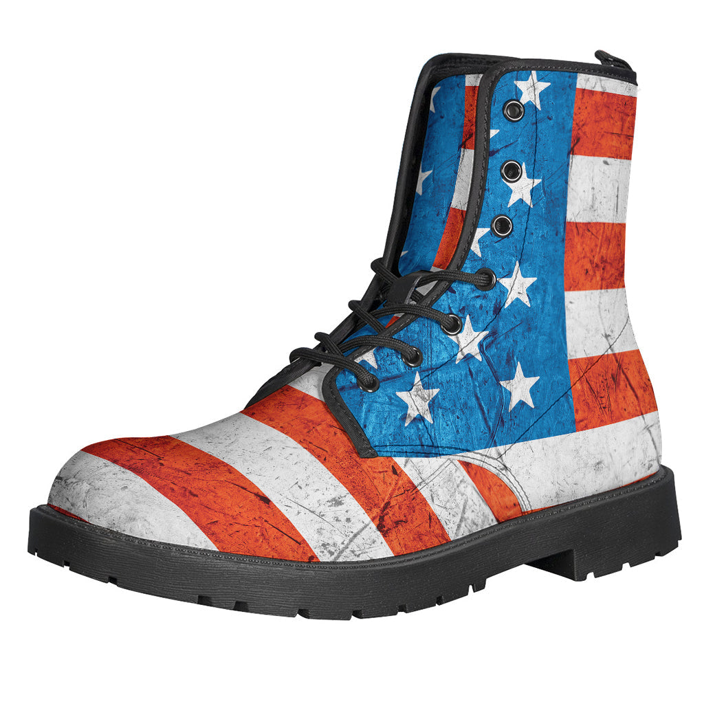 Step into Freedom with the Rough USA Flag Print Leather Boots - The Perfect Choice for Hippies! - 1