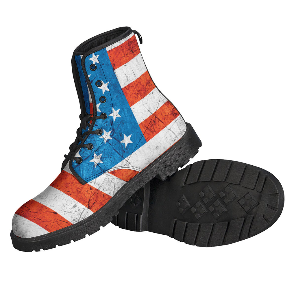 Step into Freedom with the Rough USA Flag Print Leather Boots - The Perfect Choice for Hippies! - 2