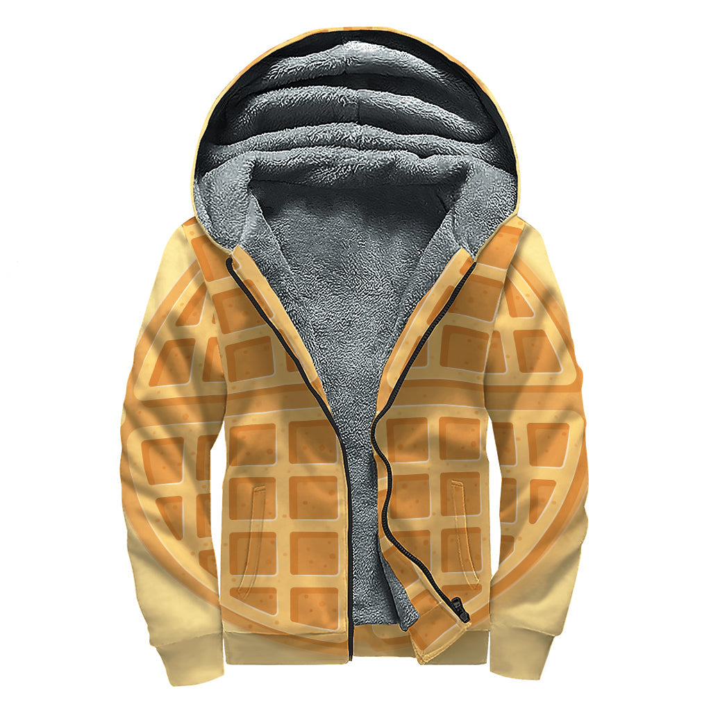 Ultimate Hippie Chic: Sherpa-Lined Zip Up Hoodie with Round Waffle Print - 1