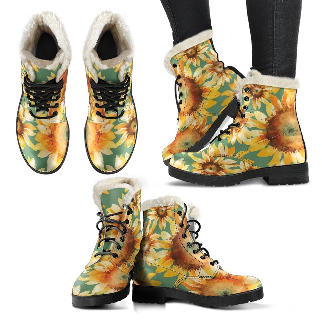 Sunflower Dreams: Faux Fur Leather Boots for the Free-Spirited Hippie - 2