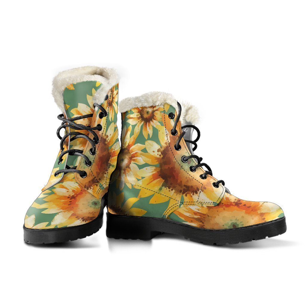 Sunflower Dreams: Faux Fur Leather Boots for the Free-Spirited Hippie - 3