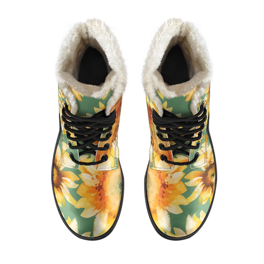 Sunflower Dreams: Faux Fur Leather Boots for the Free-Spirited Hippie - 4