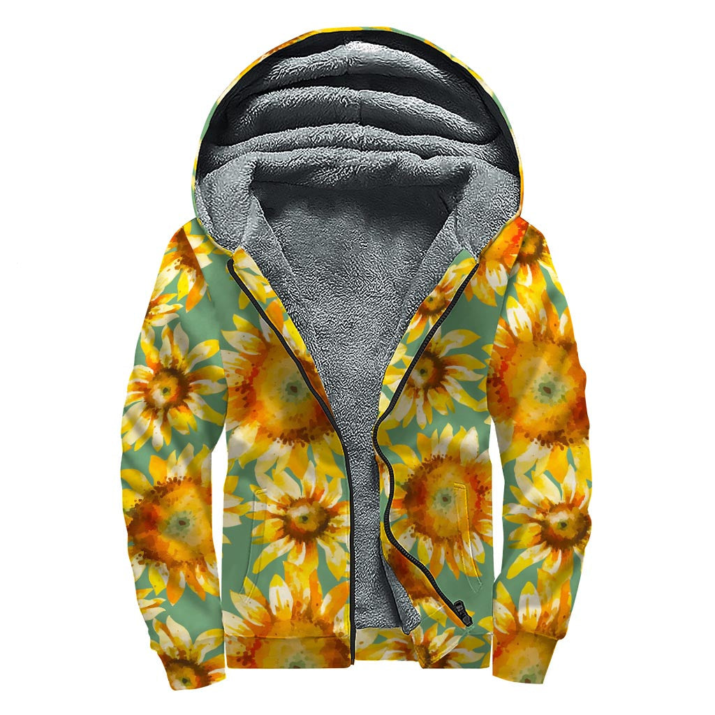 Sage Sunflower Dream: Sherpa Lined Zip Up Hoodie for the Free Spirit - 1