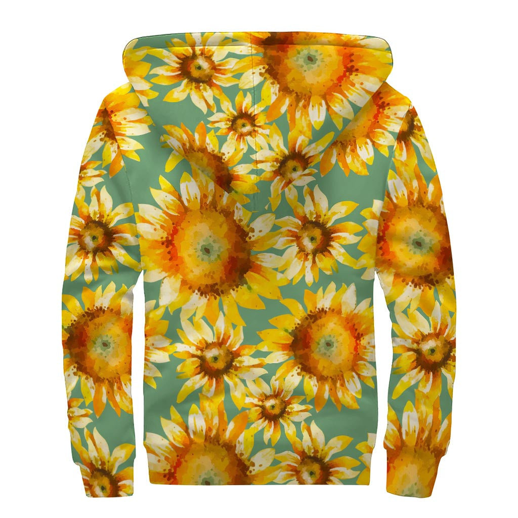 Sage Sunflower Dream: Sherpa Lined Zip Up Hoodie for the Free Spirit - 2