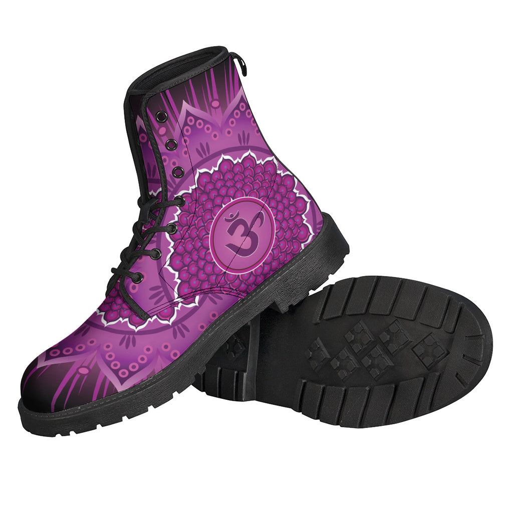 Sahasrara Chakra Mandala Print Leather Boots for Boho Hippies - 2