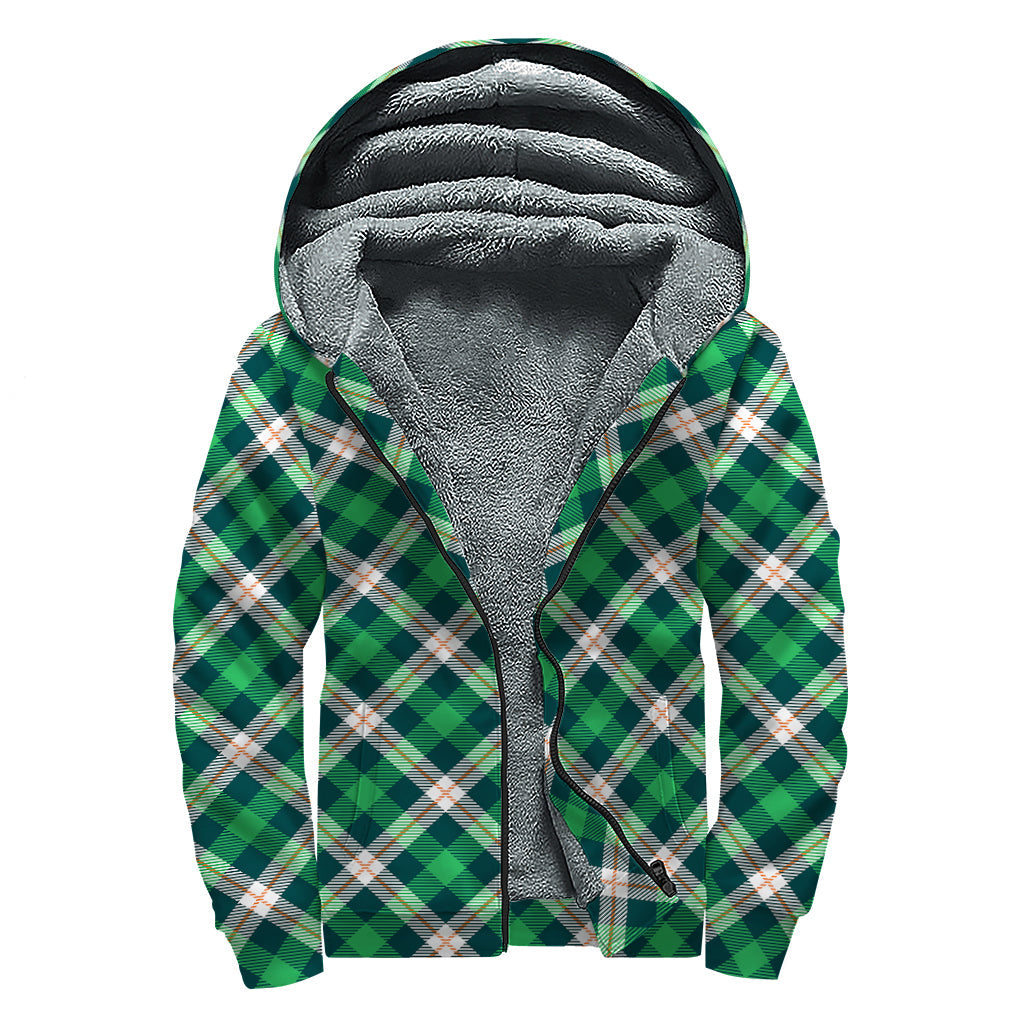 Boho Bliss: Saint Patrick's Day Tartan Print Sherpa Lined Zip Up Hoodie - 1