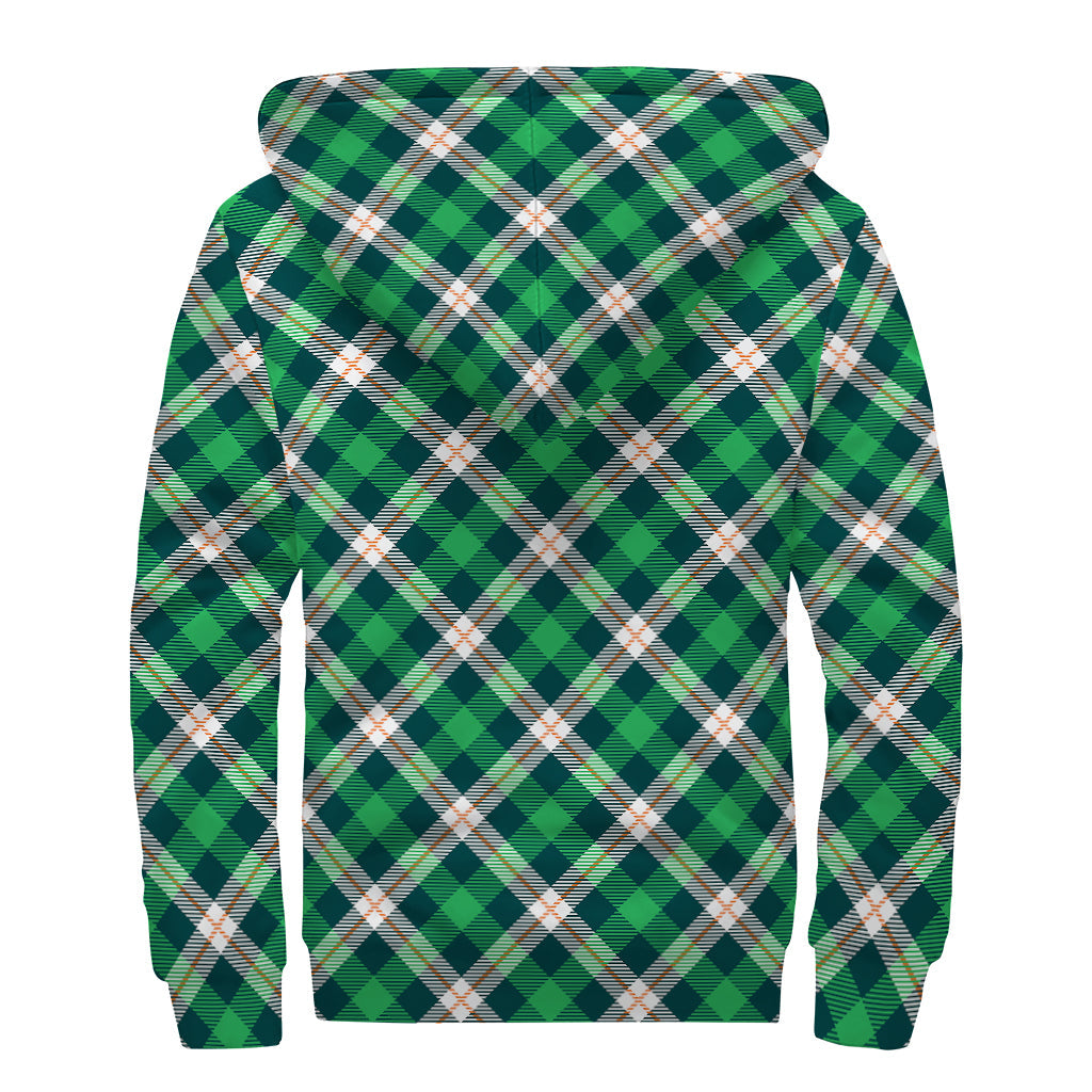 Boho Bliss: Saint Patrick's Day Tartan Print Sherpa Lined Zip Up Hoodie - 2