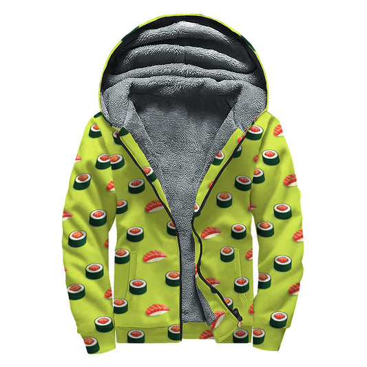 Far Out Salmon Sushi and Rolls Sherpa Lined Zip Up Hoodie for Groovy Hippies - 1