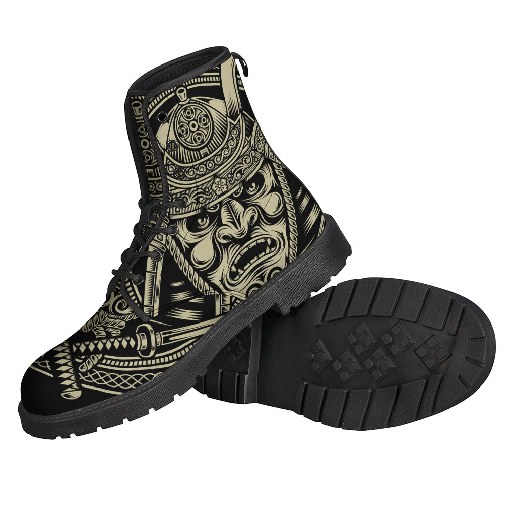 Warrior Vibe: Samurai Mask Print Leather Boots for the Hippie Soul - 2