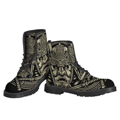 Warrior Vibe: Samurai Mask Print Leather Boots for the Hippie Soul - 3