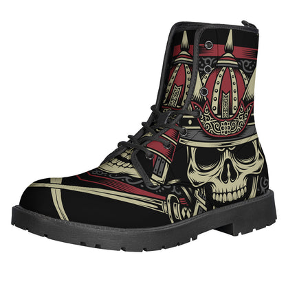 Samurai Warrior Skull Print Leather Boots: Embrace Your Inner Hippie Style - 1