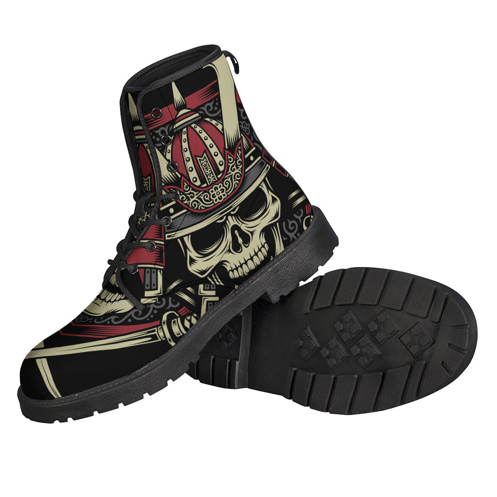 Samurai Warrior Skull Print Leather Boots: Embrace Your Inner Hippie Style - 2