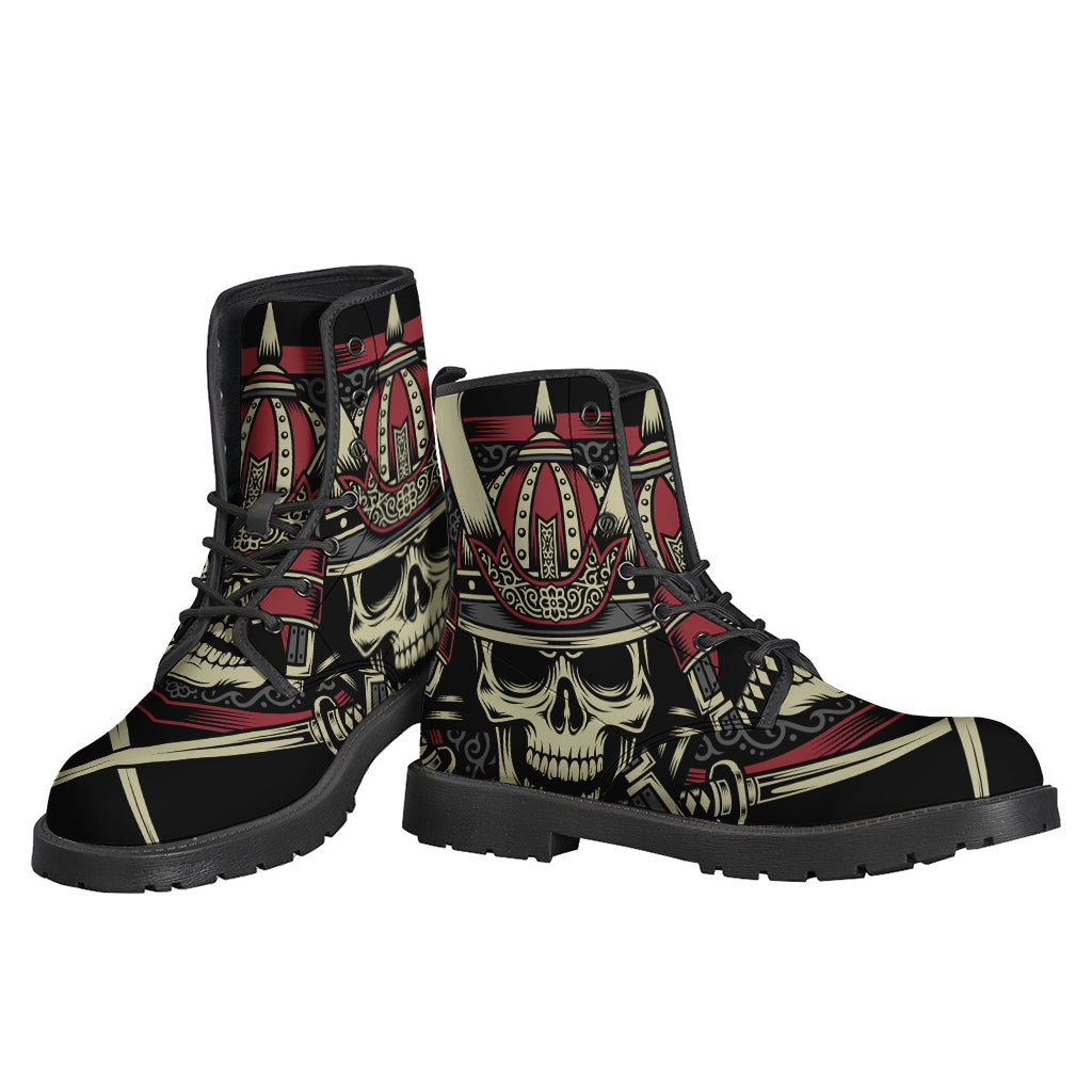 Samurai Warrior Skull Print Leather Boots: Embrace Your Inner Hippie Style - 3