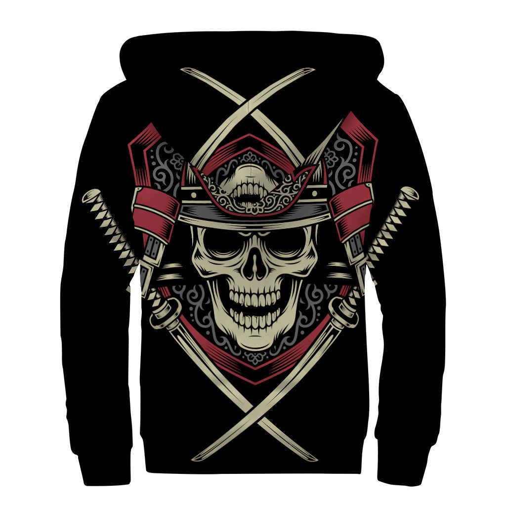 Groovy Samurai Warrior Skull Print Sherpa Lined Zip Up Hoodie - 2