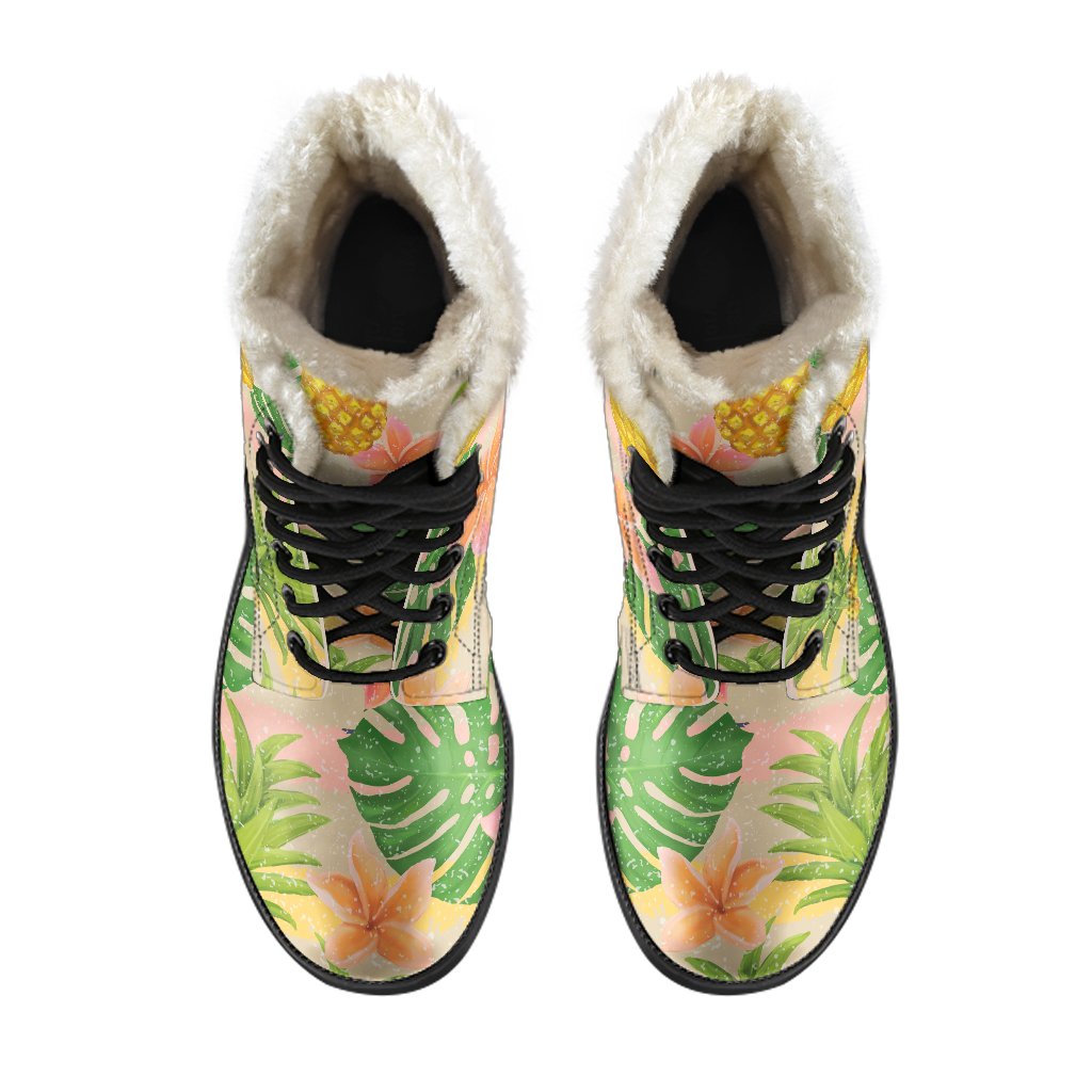 Groovy Pineapple Power Faux Fur Leather Boots for Free Spirited Hippies - 4