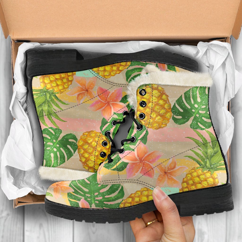 Groovy Pineapple Power Faux Fur Leather Boots for Free Spirited Hippies - 5