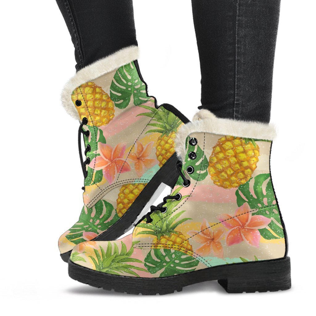 Groovy Pineapple Power Faux Fur Leather Boots for Free Spirited Hippies - 1