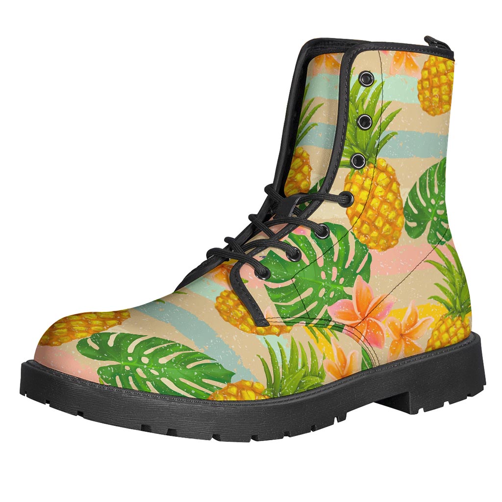 Groovy Pineapple Print Leather Boots for Free-Spirited Hippies - 1