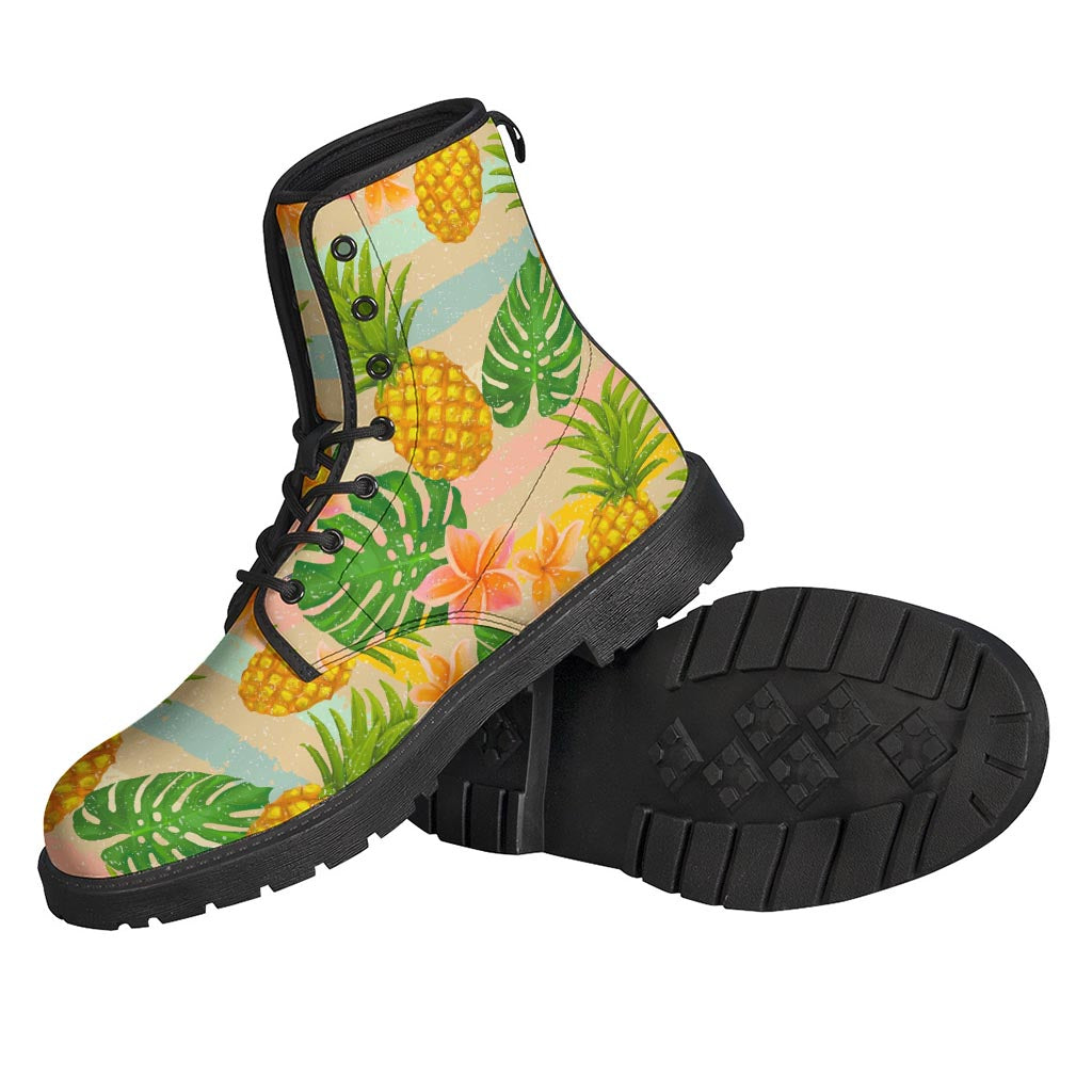 Groovy Pineapple Print Leather Boots for Free-Spirited Hippies - 2