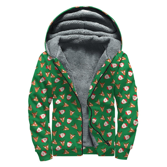 Santa Claus and Reindeer Emoji Sherpa Lined Zip Up Hoodie for Groovy Hippies - 1